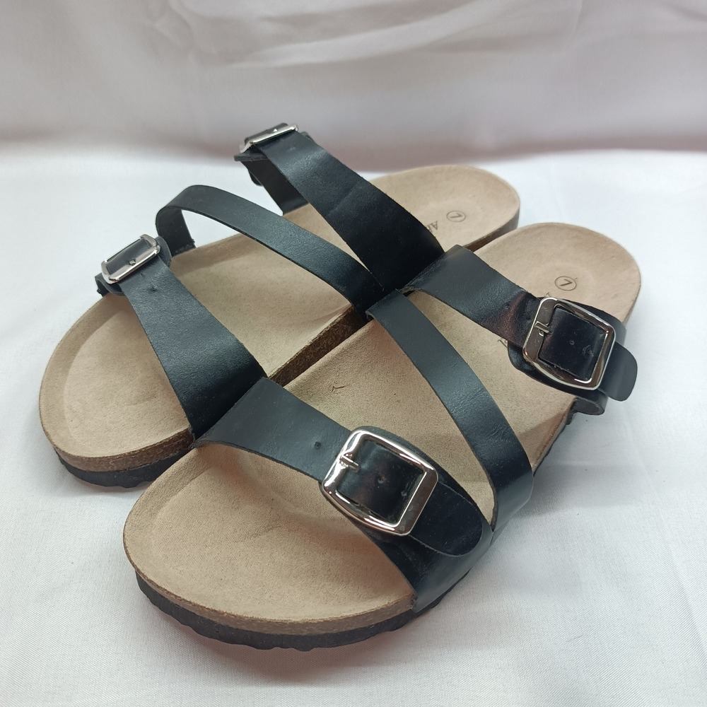 Alexis Bendel Womens Black Triple Strap Buckle Cork‎ Slide Sandals Size 7 Casual